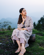 Manini - Beige Abstract Block Print Collared Kurta with Pants Set