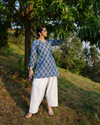 Shyama - Indigo Block Print Kurta with Scalloped Neck & Deep Back