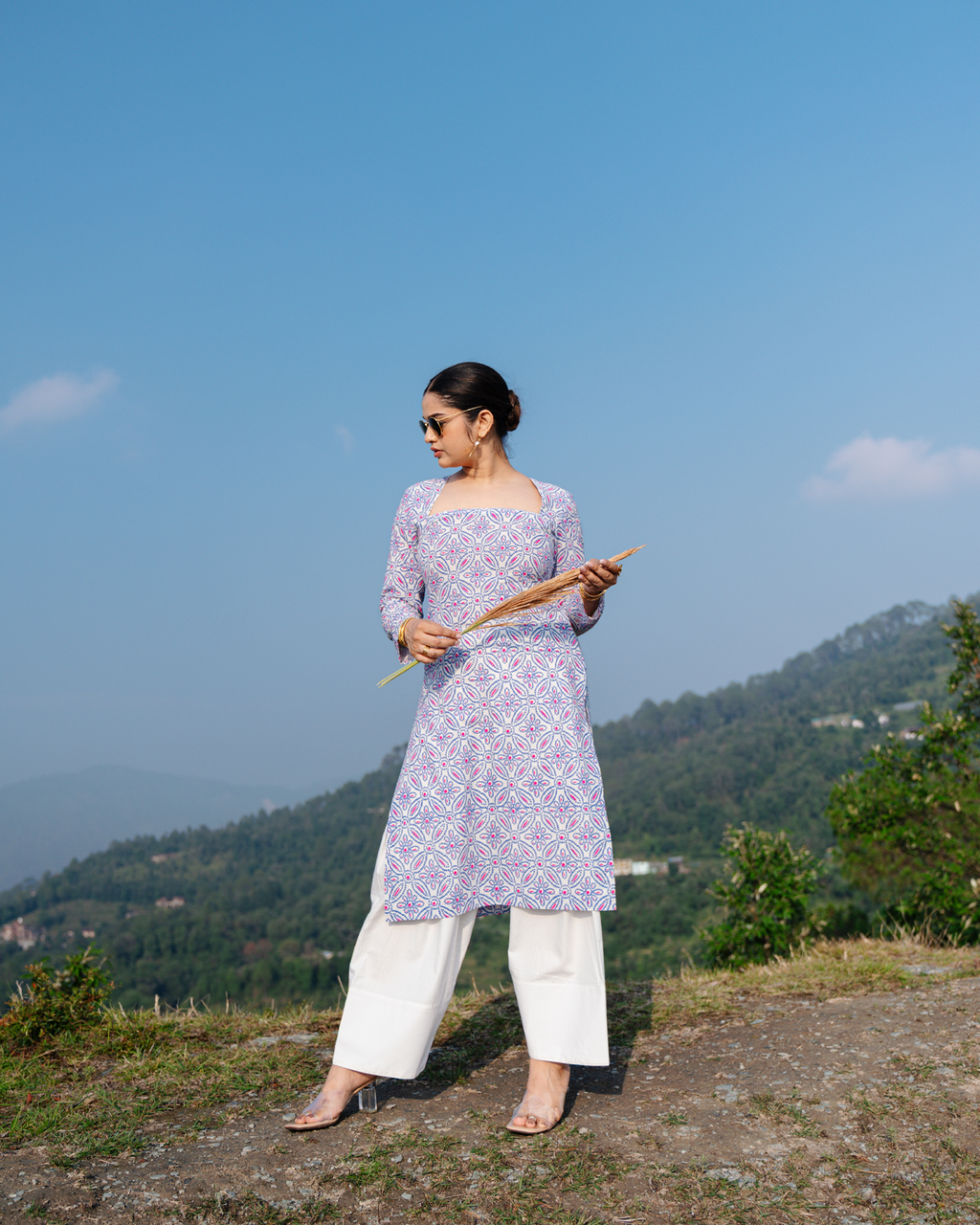 Vrinda - Blue & Pink Bandhani Print Cotton Kurta