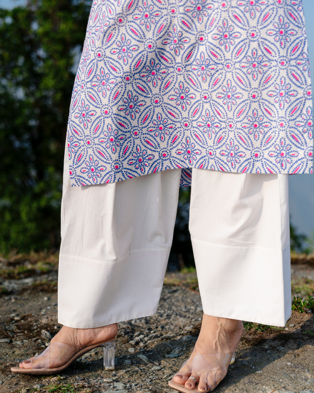 Vrinda - Blue & Pink Bandhani Print Cotton Kurta
