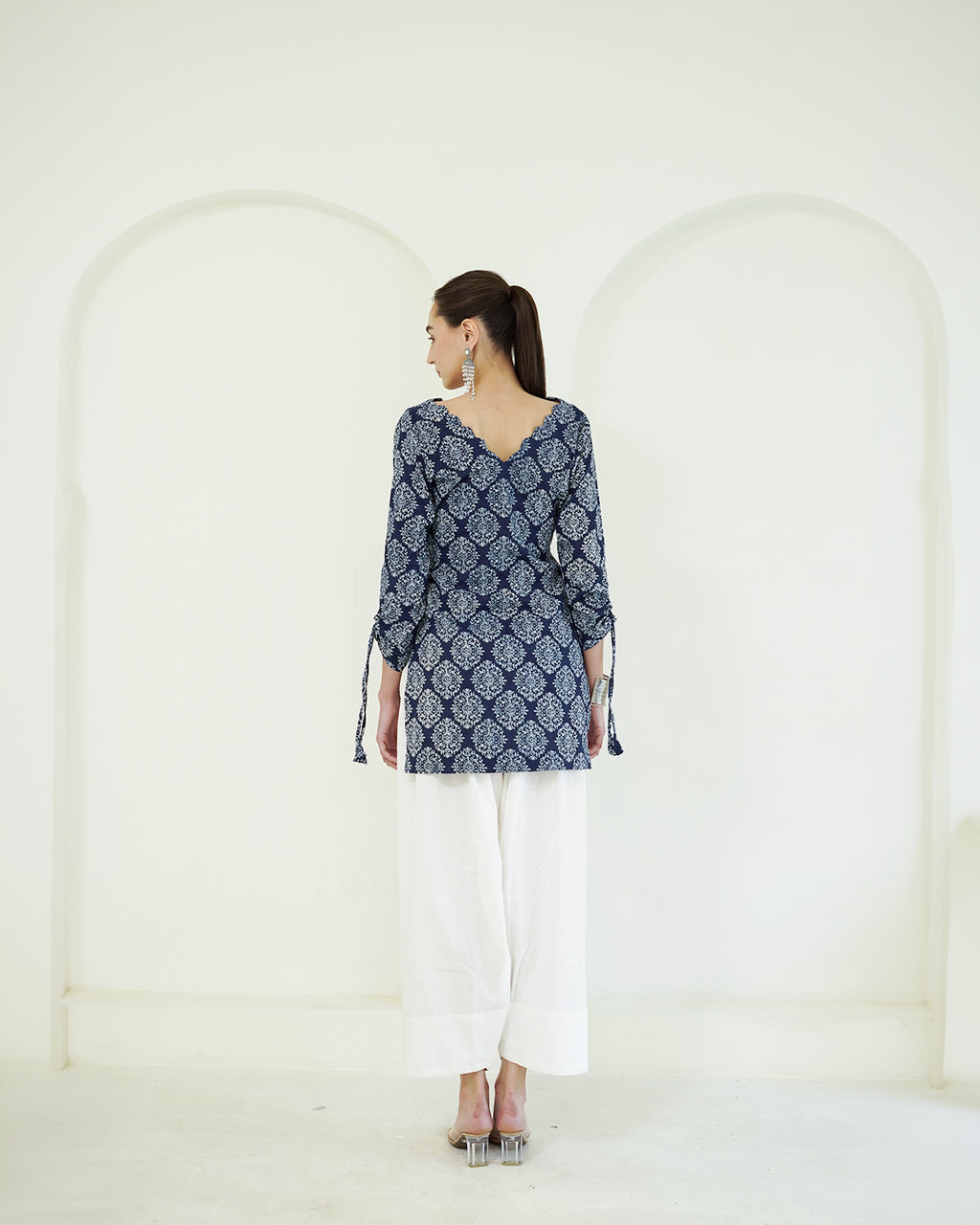 Shyama - Indigo Block Print Kurta with Scalloped Neck & Deep Back