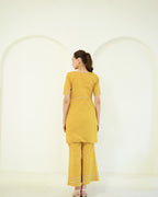 Suvarna - Golden Mustard Jacket-Style Kurta with Flared Palazzo Set