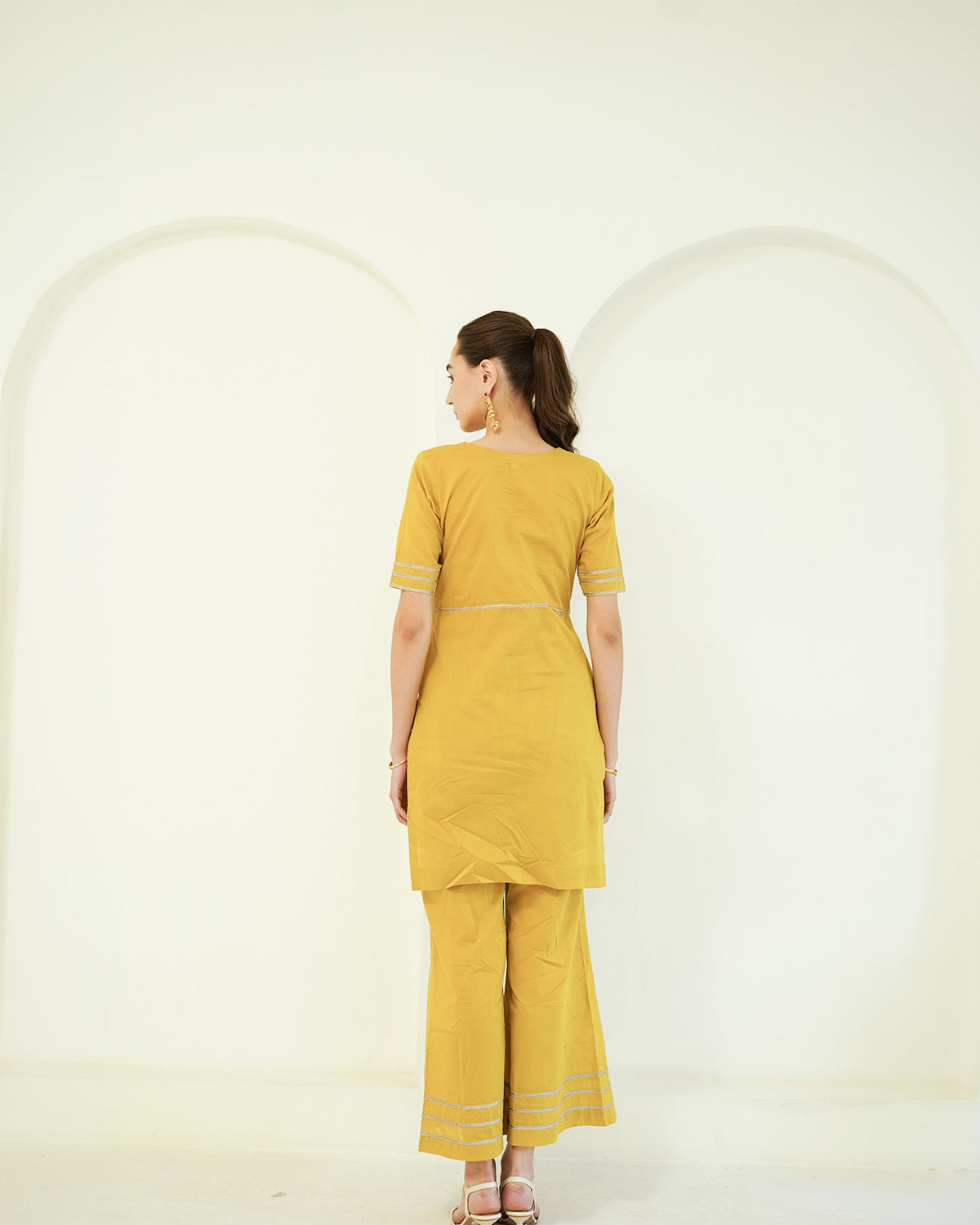 Suvarna - Golden Mustard Jacket-Style Kurta with Flared Palazzo Set