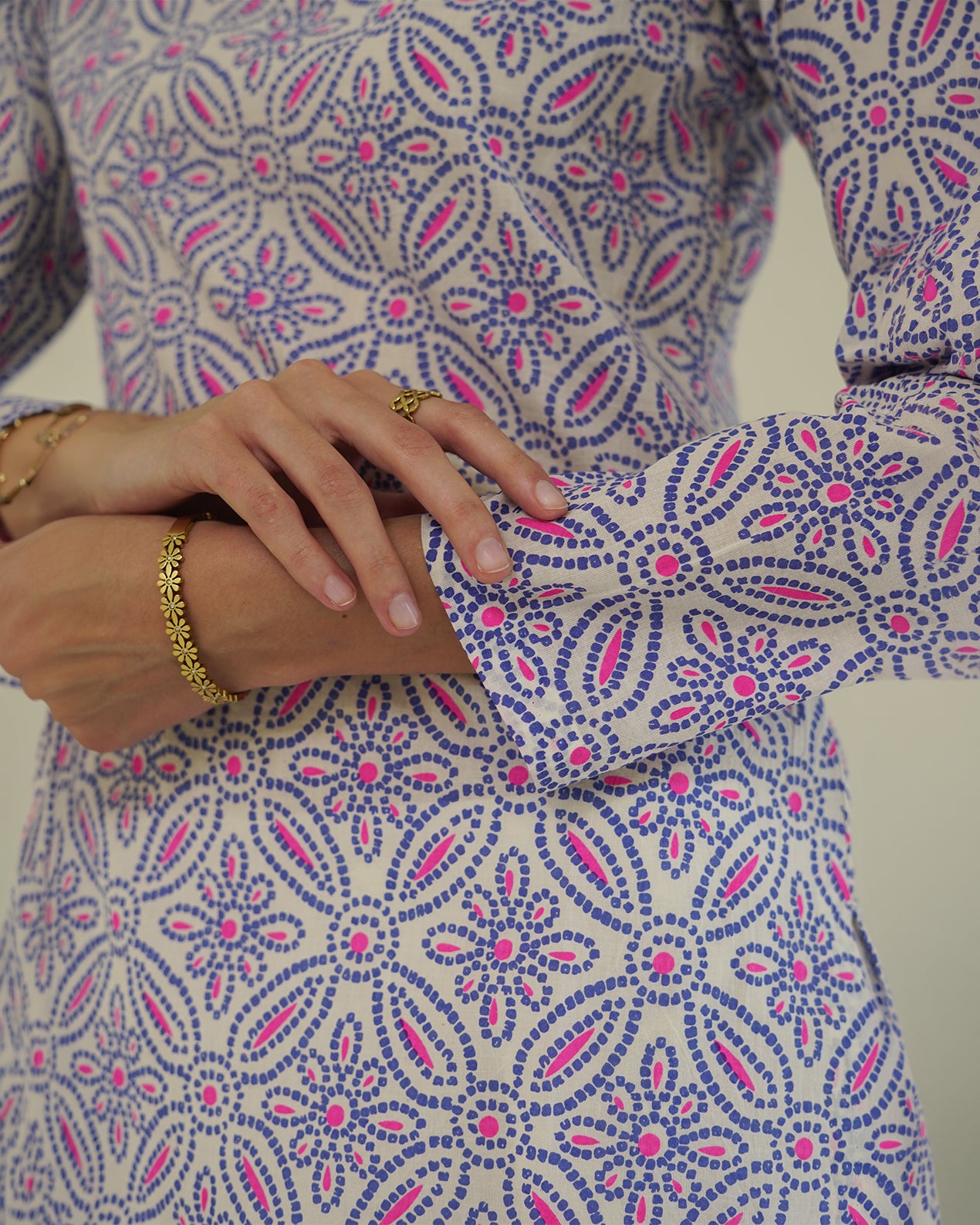 Vrinda - Blue & Pink Bandhani Print Farshi Kurta set