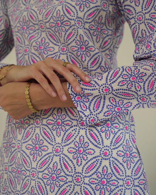 Vrinda - Blue & Pink Bandhani Print Farshi Kurta set