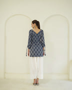 Shyama- Indigo Block Print Farshi Kurta Set