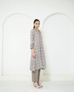 Manini - Beige Abstract Block Print Collared Kurta with Pants Set