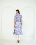 Madhavi - Indigo & Ivory Abstract Leaf Print Kurta Set