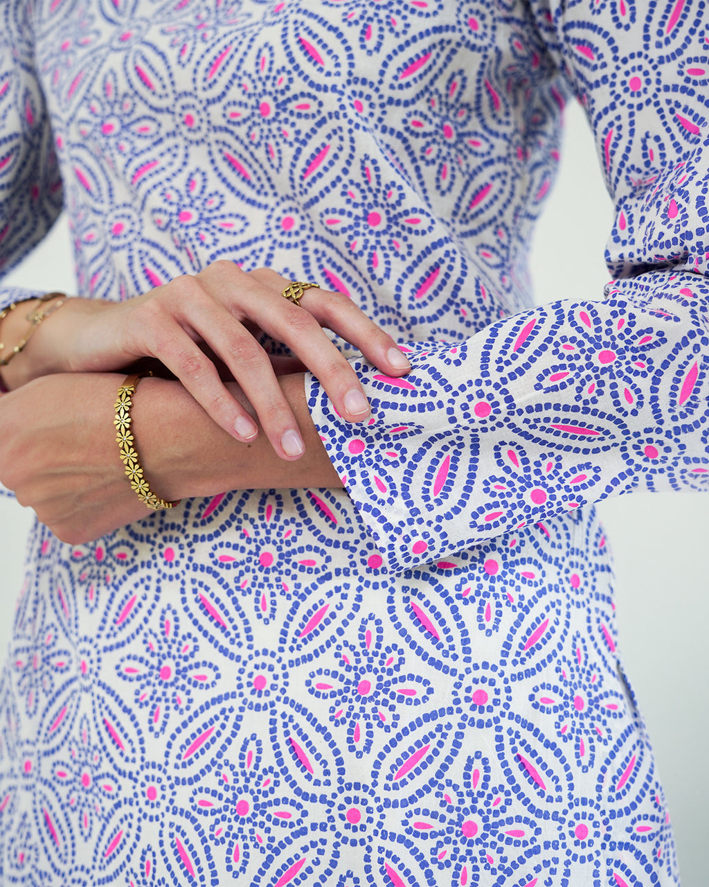 Vrinda - Blue & Pink Bandhani Print Cotton Kurta