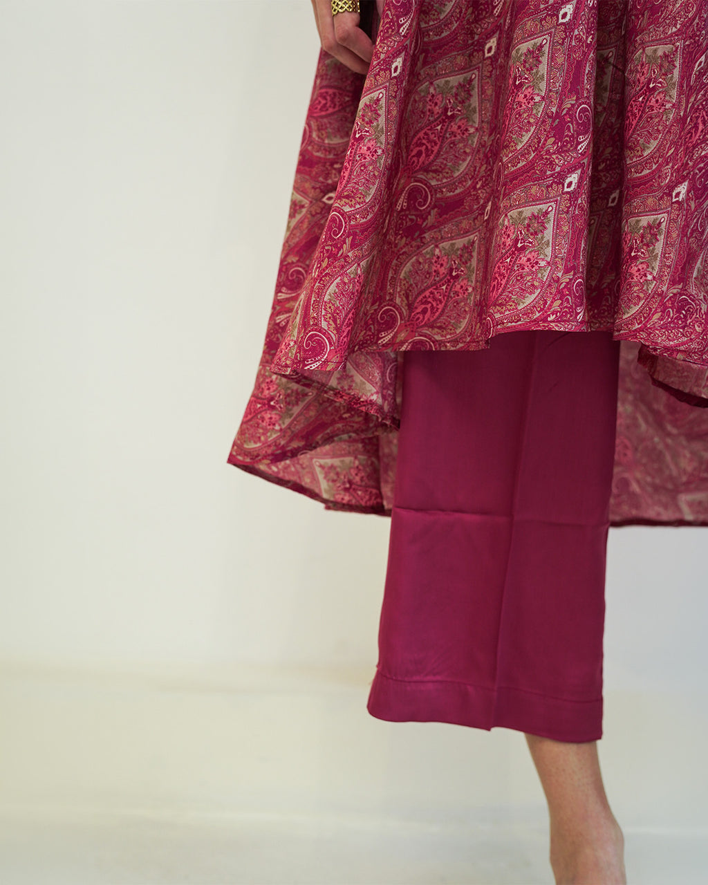 Rasika - Crimson Paisley Print Asymmetric Kurta with Palazzo Set