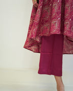 Rasika - Crimson Paisley Print Asymmetric Kurta with Palazzo Set