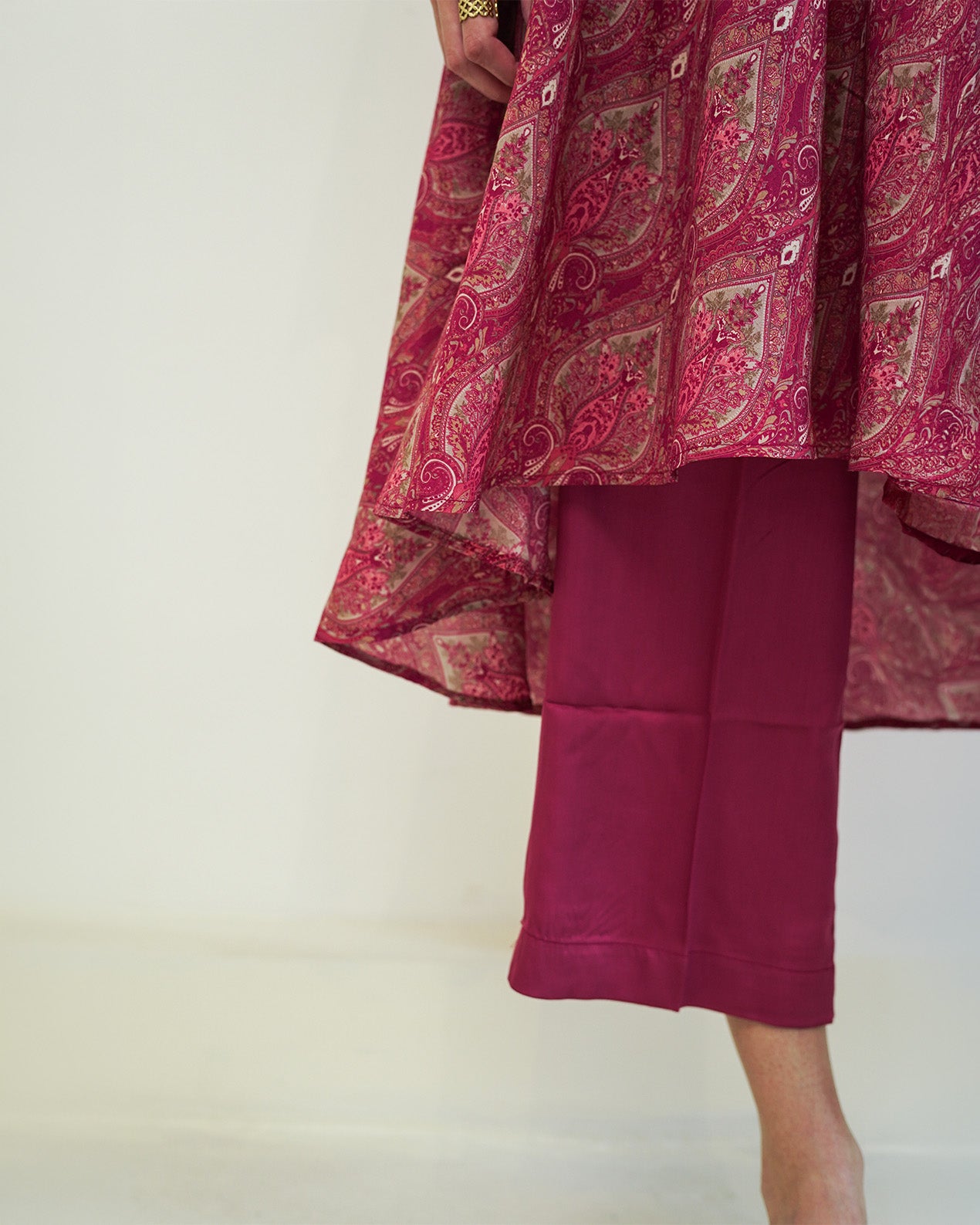 Rasika - Crimson Paisley Print Asymmetric Kurta with Palazzo Set