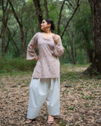 Ramya - Cotton lawn Ivory & Blush Pink Floral Print Short Kurti