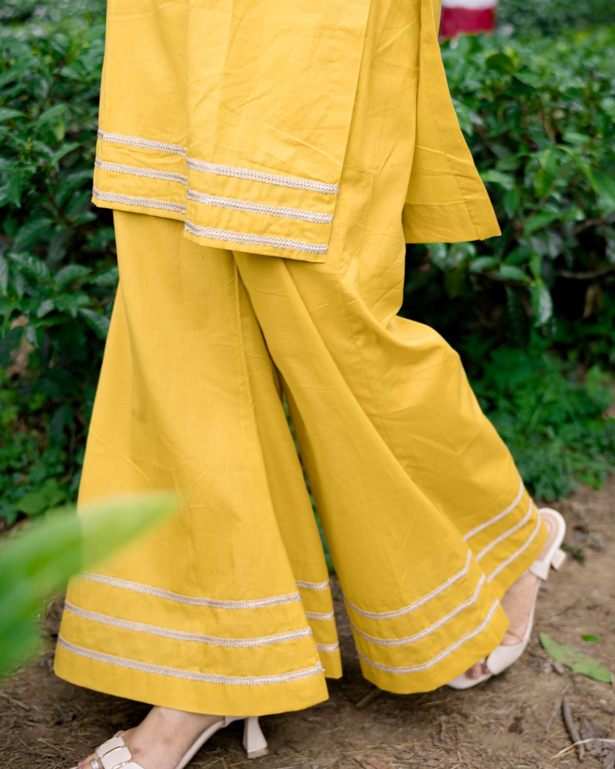 Suvarna - Golden Mustard Jacket-Style Kurta with Flared Palazzo Set