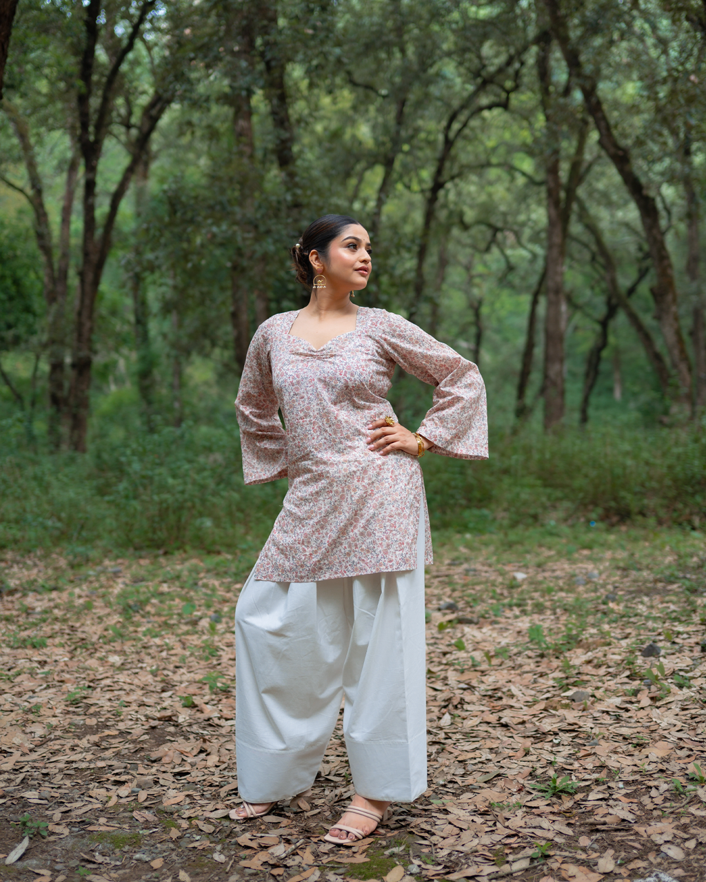 Ramya - Cotton lawn Ivory & Blush Pink Floral Print Short Kurti