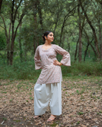 Ramya - Cotton lawn Ivory & Blush Pink Floral Print Short Kurti