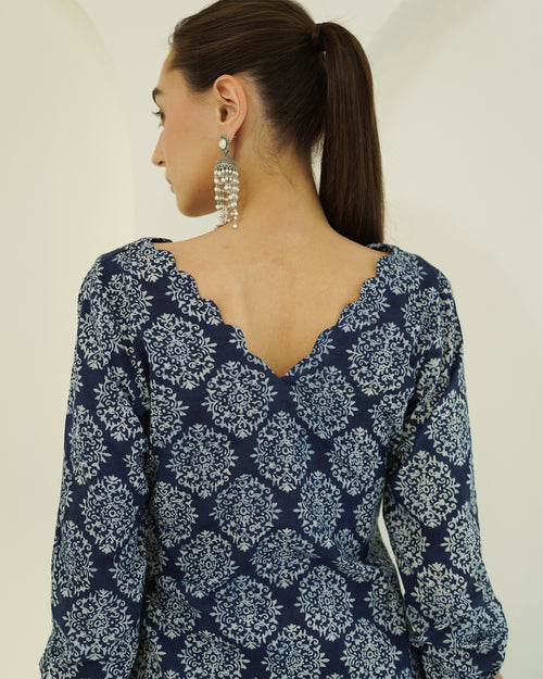 Shyama- Indigo Block Print Farshi Kurta Set
