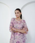 Padma - Mauve Floral Print Short Kurta with Afgani Salwar Set
