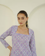 Vrinda - Blue & Pink Bandhani Print Cotton Kurta