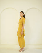 Suvarna - Golden Mustard Jacket-Style Kurta with Flared Palazzo Set