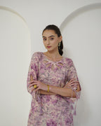 Padma - Mauve Floral Print Short Kurta with Afgani Salwar Set