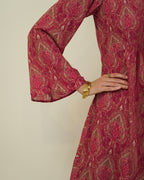 Rasika - Crimson Paisley Print Asymmetric Kurta with Palazzo Set