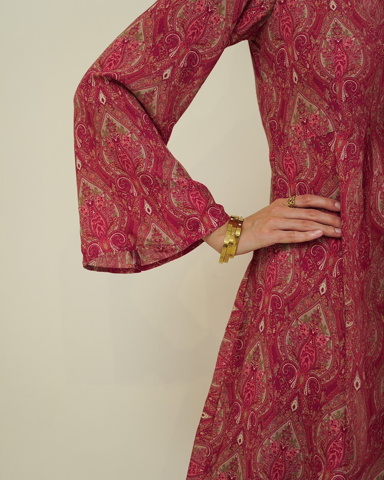 Rasika - Crimson Paisley Print Asymmetric Kurta with Palazzo Set