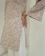 Ramya - Cotton lawn Ivory & Blush Pink Floral Print Short Kurti