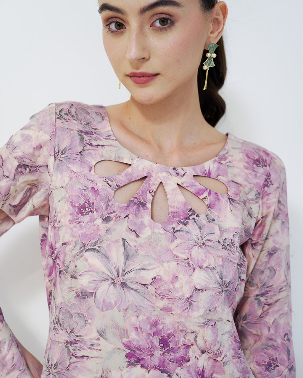 Padma - Mauve Floral Print Short Kurta with Afgani Salwar Set