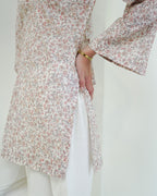 Ramya - Cotton lawn Ivory & Blush Pink Floral Print Short Kurti