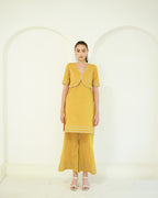 Suvarna - Golden Mustard Jacket-Style Kurta with Flared Palazzo Set