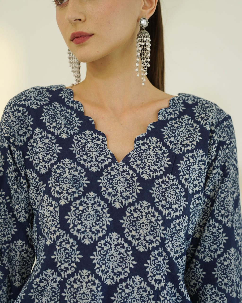 Shyama- Indigo Block Print Farshi Kurta Set