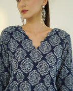 Shyama- Indigo Block Print Farshi Kurta Set