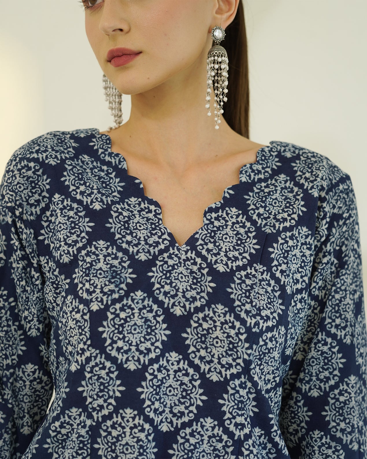 Shyama- Indigo Block Print Farshi Kurta Set