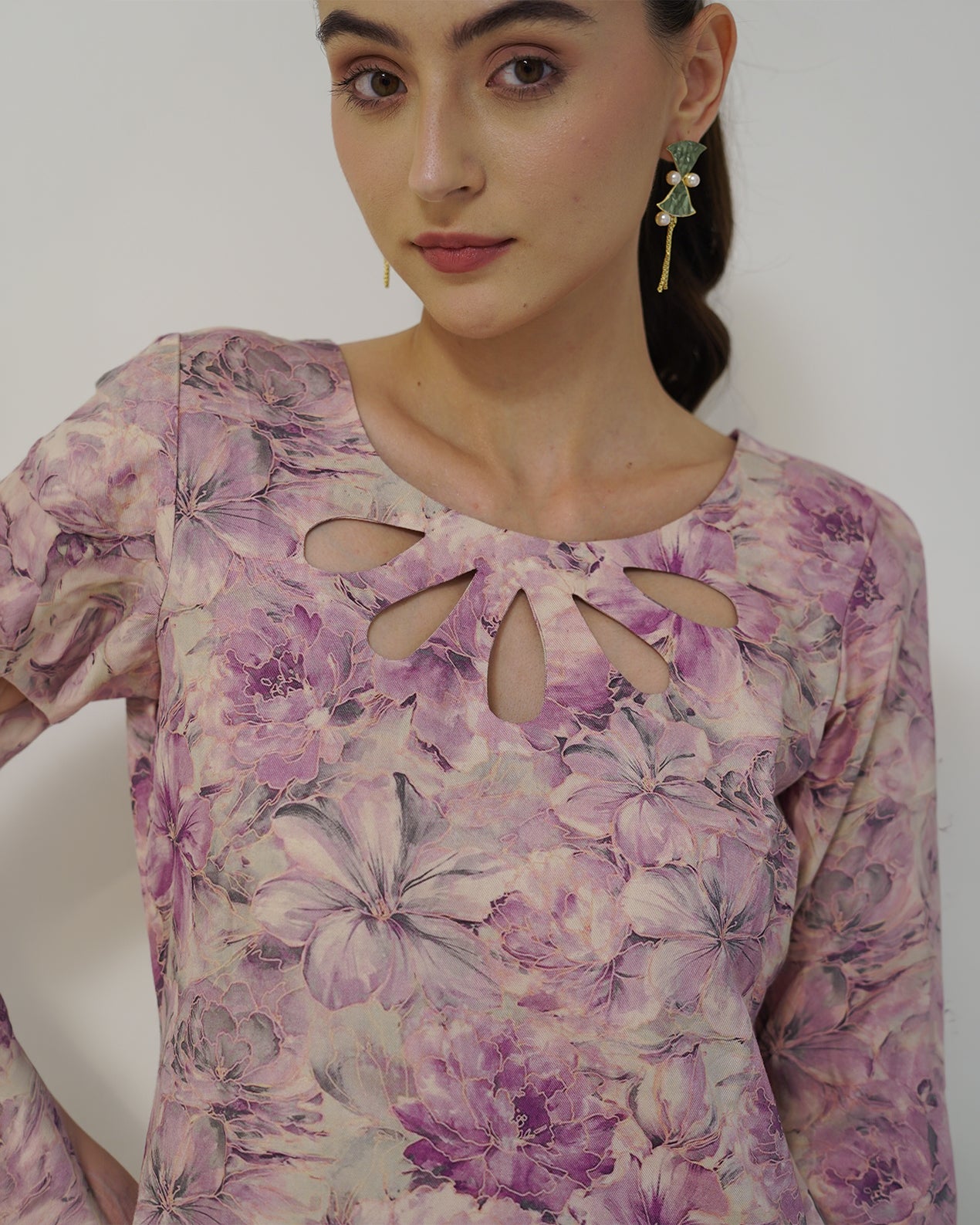 Padma - Mauve Floral Print Short Kurta with Afgani Salwar Set