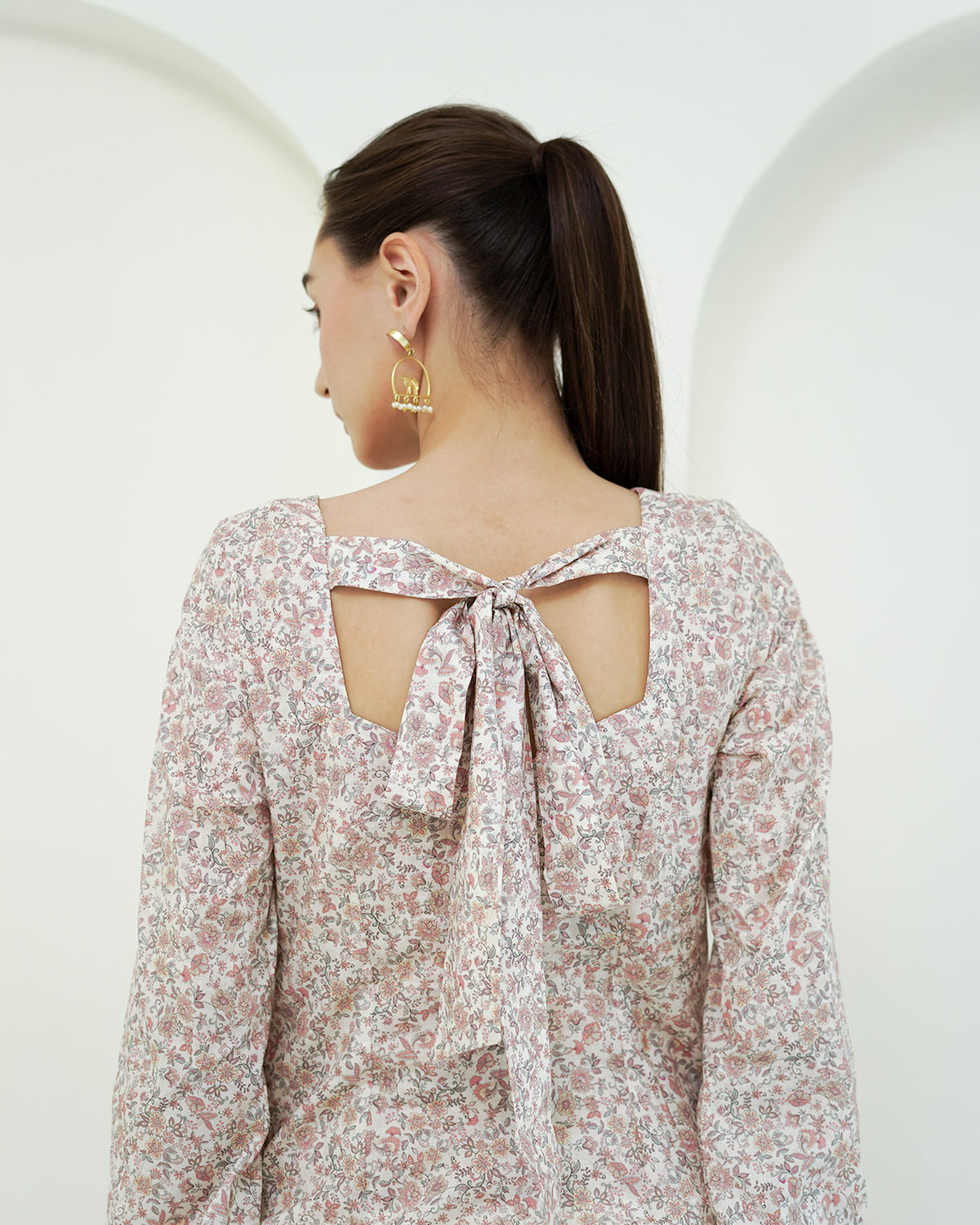 Ramya - Cotton lawn Ivory & Blush Pink Floral Print Short Kurti