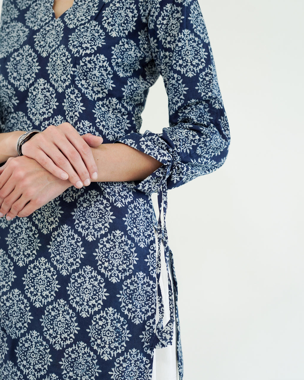 Shyama - Indigo Block Print Kurta with Scalloped Neck & Deep Back