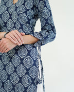 Shyama - Indigo Block Print Kurta with Scalloped Neck & Deep Back