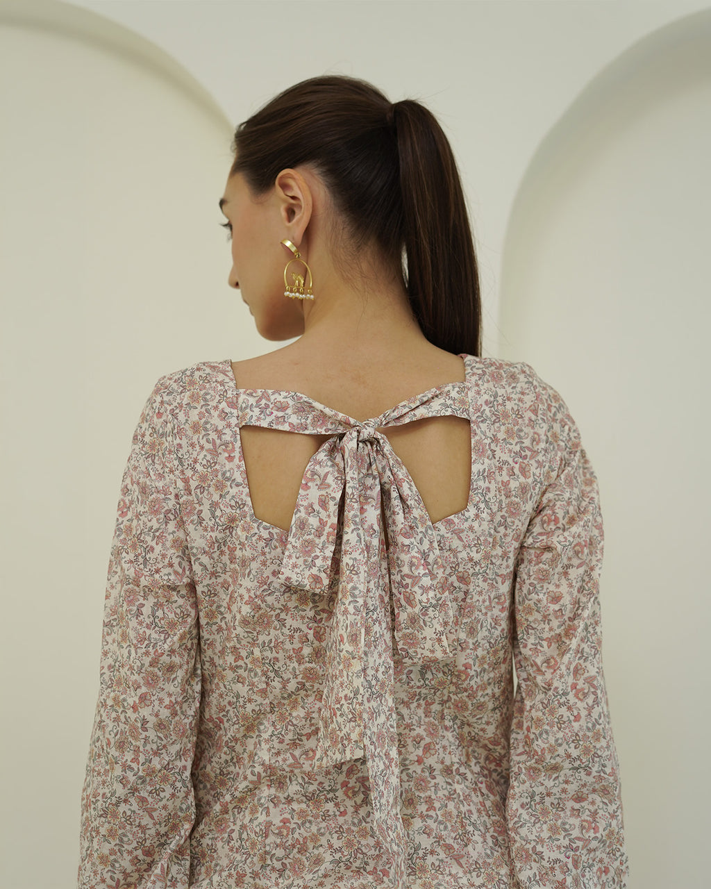 Ramya - Cotton lawn Ivory & Blush Pink Floral Print Short Kurti