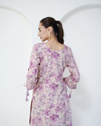 Padma - Mauve Floral Print Short Kurta with Afgani Salwar Set