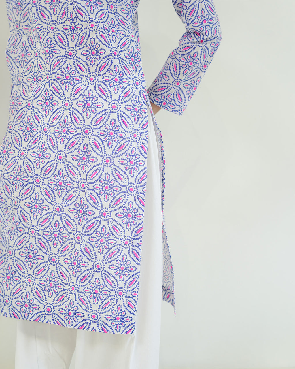 Vrinda - Blue & Pink Bandhani Print Cotton Kurta
