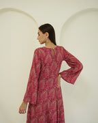 Rasika - Crimson Paisley Print Asymmetric Kurta with Palazzo Set