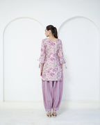 Padma - Mauve Floral Print Short Kurta with Afgani Salwar Set