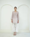 Ramya - Ivory & Blush Pink Floral Print Short Kurta with Farsi Pants Set