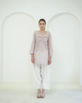 Ramya - Ivory & Blush Pink Floral Print Short Kurta with Farsi Pants Set