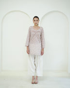 Ramya - Cotton lawn Ivory & Blush Pink Floral Print Short Kurti