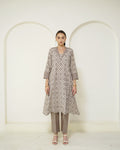 Manini - Beige Abstract Block Print Collared Kurta with Pants Set
