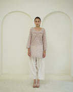 Ramya - Cotton lawn Ivory & Blush Pink Floral Print Short Kurti