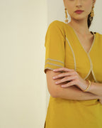 Suvarna - Golden Mustard Jacket-Style Kurta with Flared Palazzo Set