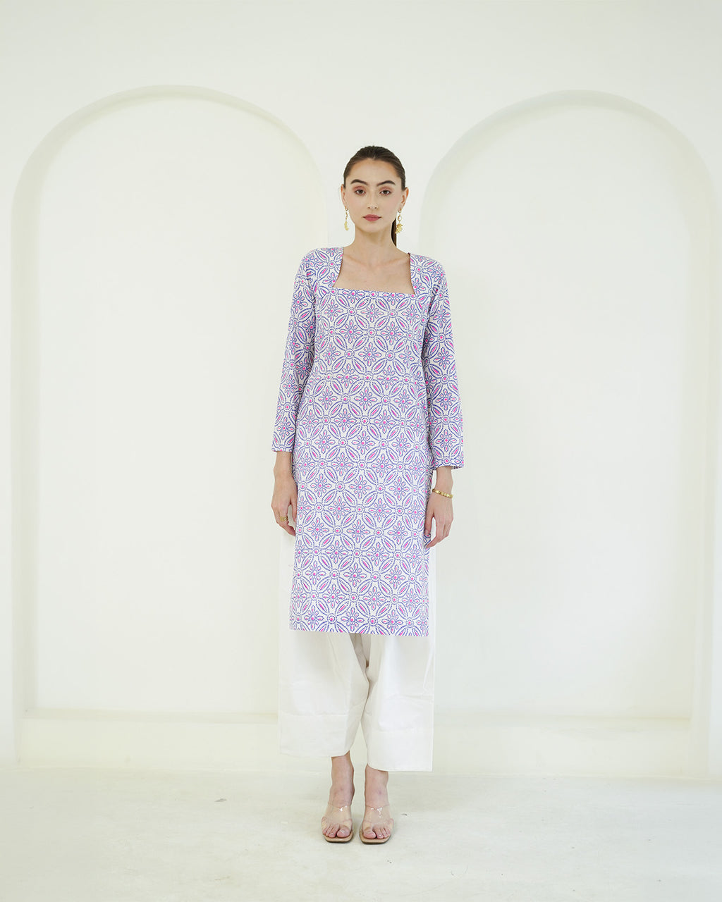 Vrinda - Blue & Pink Bandhani Print Cotton Kurta